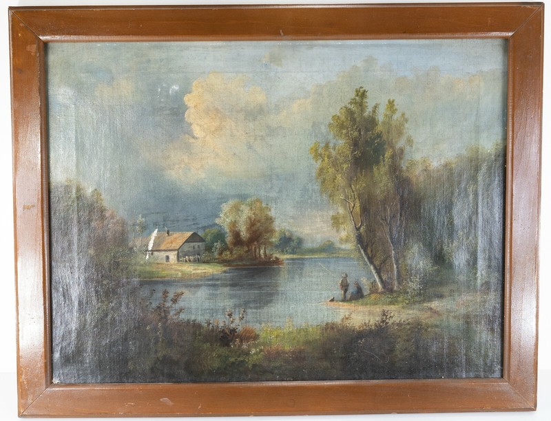 Antique German or Italian Oil Landscape Painting on Canvas 18/19th Century As Is
