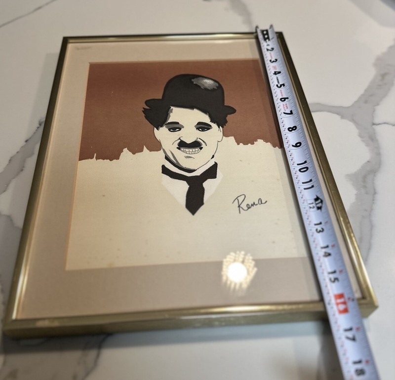 Vintage Style Charlie Chaplin Framed Art Print Signed Rena Hand-Painted Look gallery