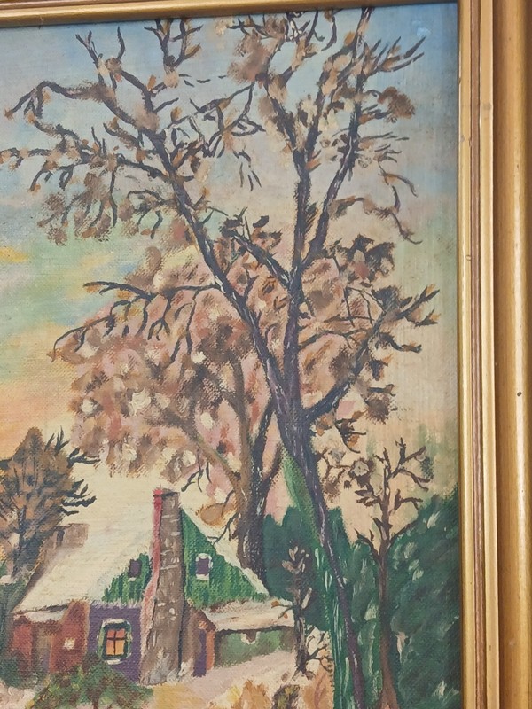 1953 Vintage Original Oil Painting of A Winter Day Signed Framed Unknown Artist gallery