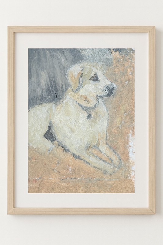 Original 9×12 Acrylic Dog Painting – White Dog Portrait, Calm Pet Art
