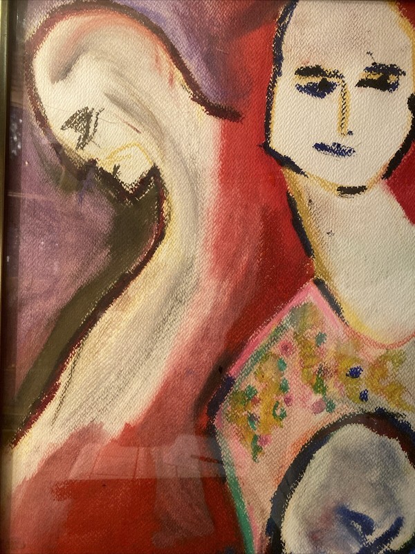 “ALEXANDRA JACOBS” ABSTRACT FIGURAL PASTAL PAINTING SIGNED gallery