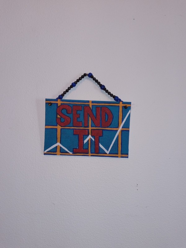 Send It Mini Acrylic Painting Original Artwork Beaded Hanger 4 in x 6 in modern gallery