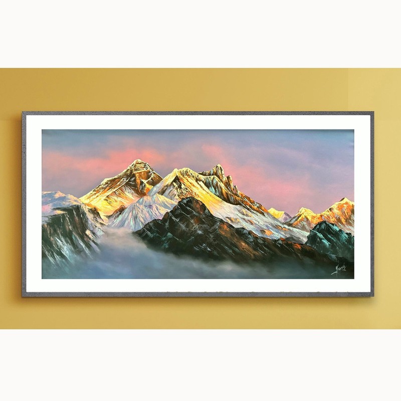 Mt. Everest Acrylic Painting, Abstract Art of Mountain, Best for Office and Home