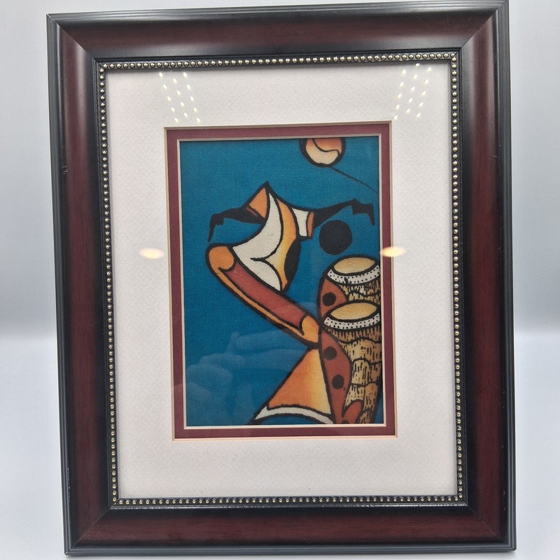 Original Signed Kiwanuka Beautiful African Batik Painting- «Cheza Densi» Framed
