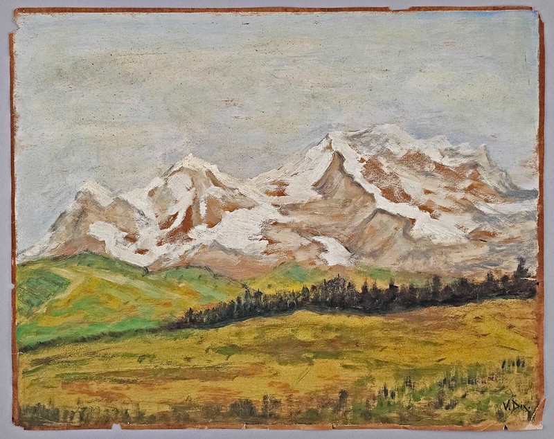 9460056 Oil Painting Alpine Landscape Signed Volkmar Dix Gera 49X39 Cm