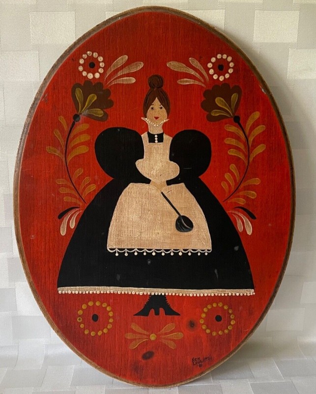 Vintage 1980 Folk Art Wood Painting Plaque Ken Ledbetter Maryville TN Americana