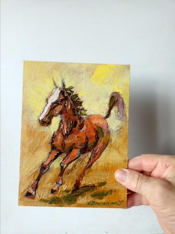 Horse Impasto Painting Original Art Impression Oil Painting 7.8 x 5.9 in gallery