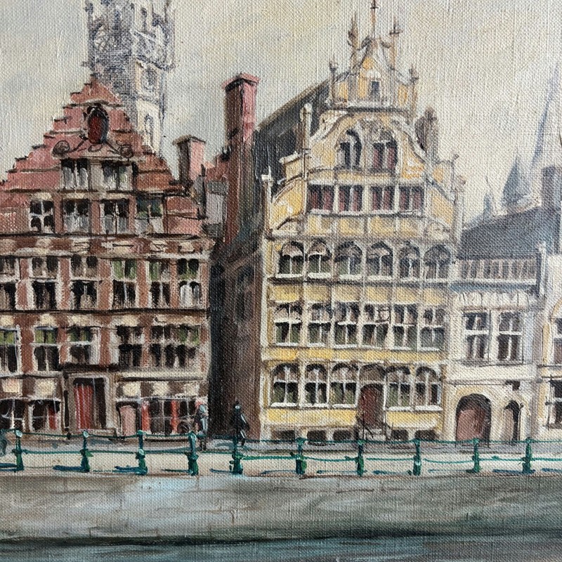 Original Cityscape Oil Painting "Row Houses" Rustic Large Artwork gallery