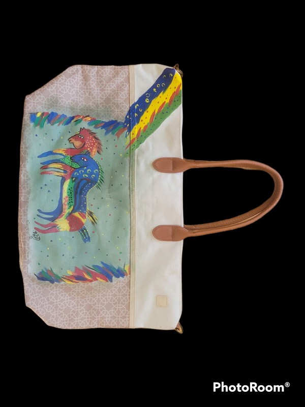 Cotton Canvas Tote Bag with straps ,Hand Painted by RGN ,22x 16