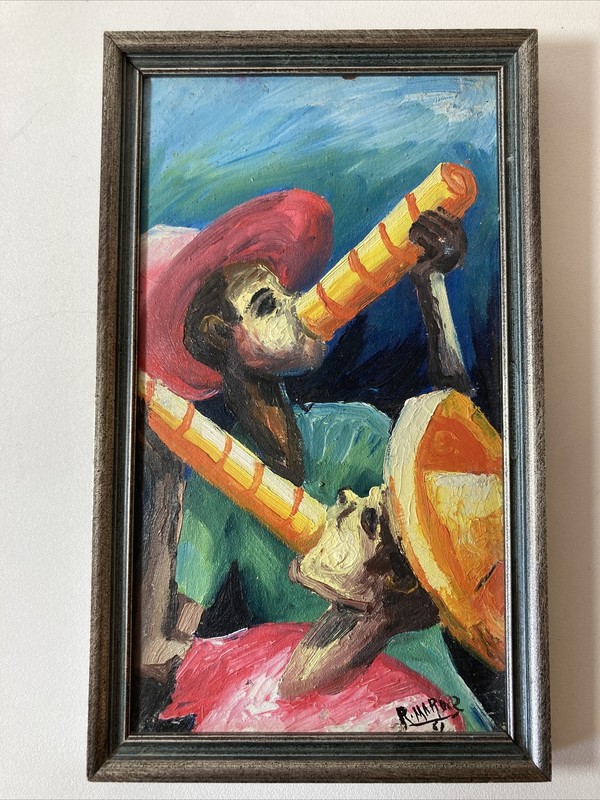 Vintage Original Oil Painting Musicians -Signed, Dated 1961 -Small Miniature
