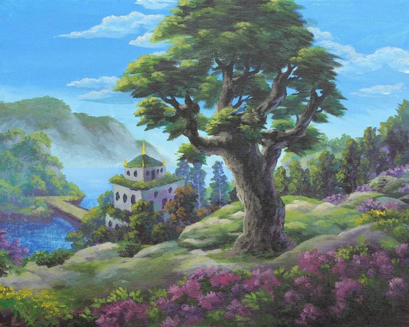 Original Painting, «Tree and Blue Bird», Acrylic 16 inches (H) x 20 in (W)
