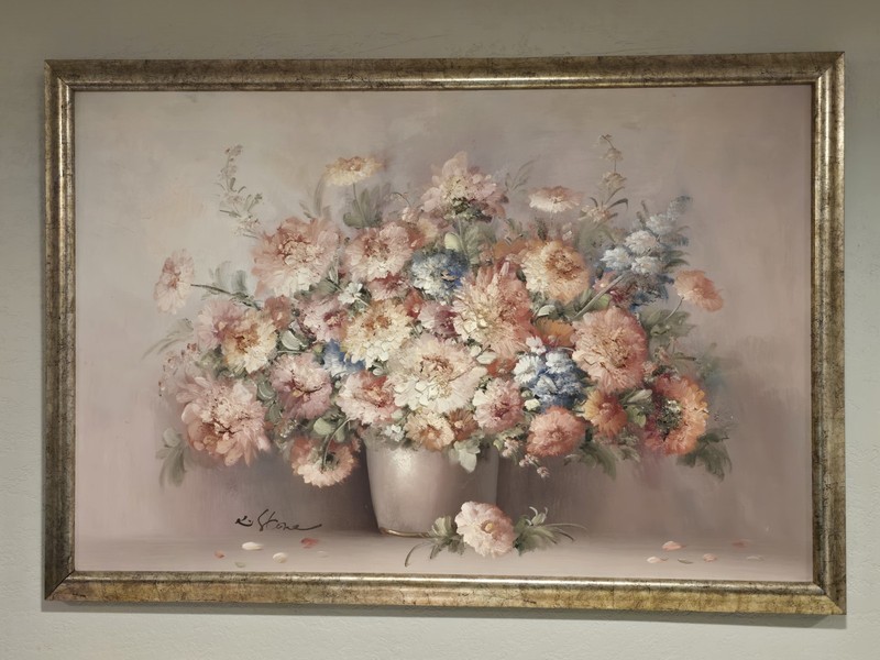 K Stone Original 3D Texture Relief Floral Flowers Still Life Signed Oil Painting
