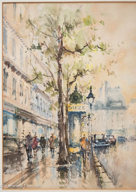 Fine Mid Century Impressionist Painting of Paris France Busy Street Scene 18x21" gallery