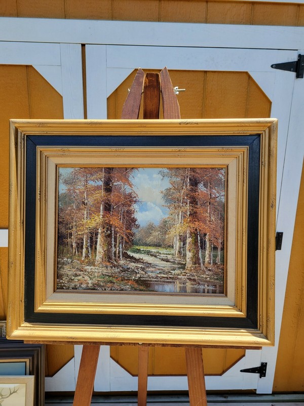 Fall Autumn Trees River J. Medina Signed Oil Painting Original Art Decor Framed