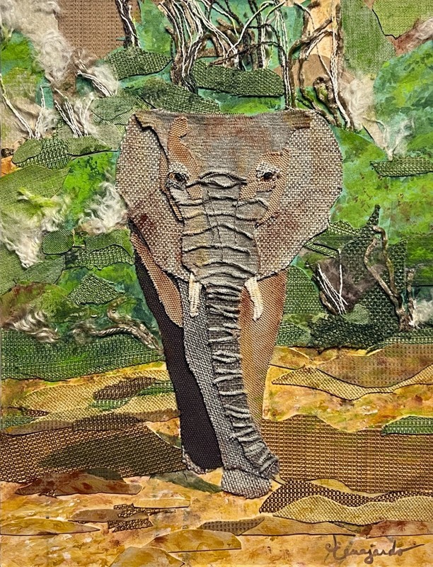 Guajardo Original Neo Expressionism Elephant Walk 13X10 Wood Panel Signed Art gallery