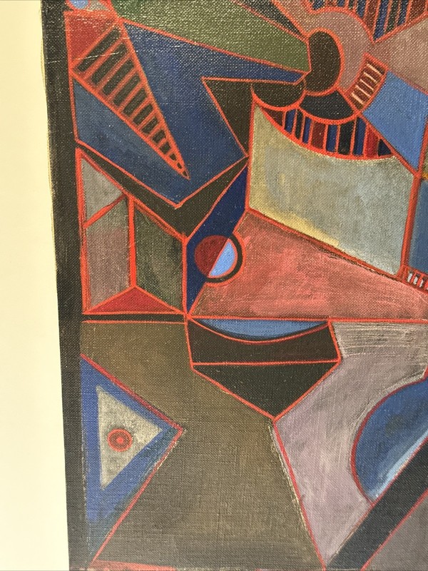Mid Century Painting Modernist Abstract Expressionism Mystery Signed 1970 20” gallery