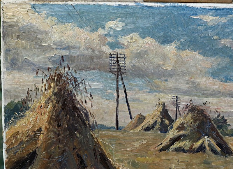 Axel Munk-Andersen – Grain Field With Hay Rakes Oil Painting Signed Denmark gallery