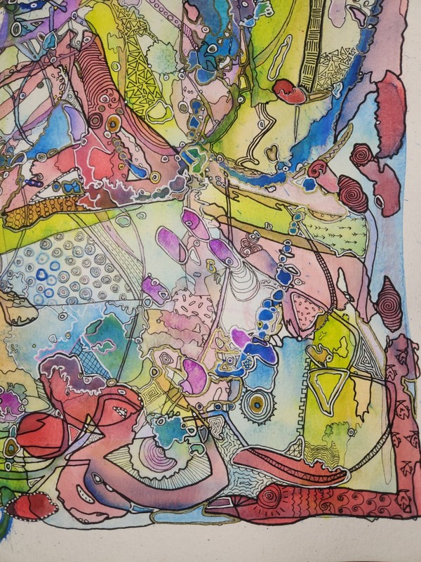 Chutes & Ladders- Original Abstract Watercolor Painting W Ink Details, Unframed gallery