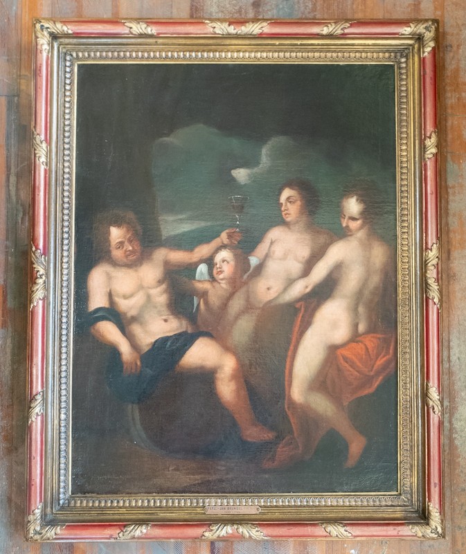 Antique Old Master Oil Painting Bacchus Grotto Scene Petr Brandl Czech Baroque