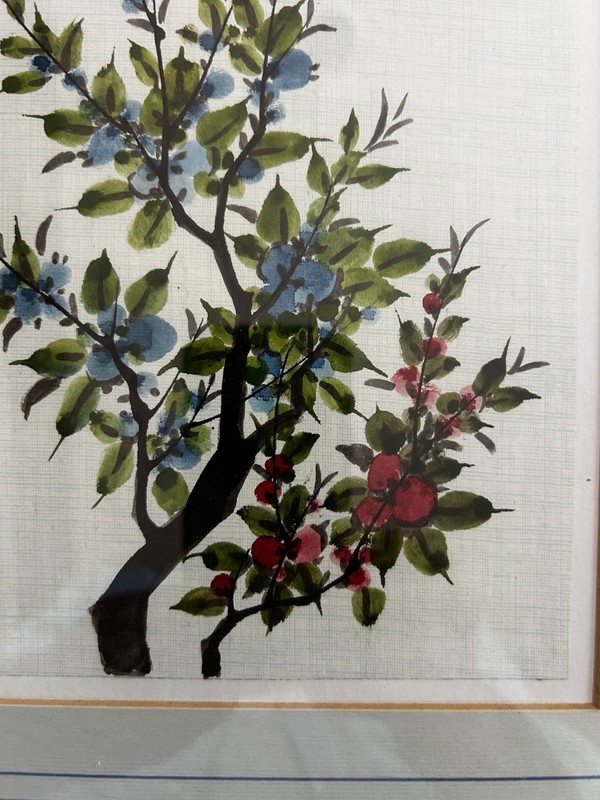 Johnson Lee Floral and Butterfly Watercolor Painting, 13”x16” Faux Bamboo Frame gallery