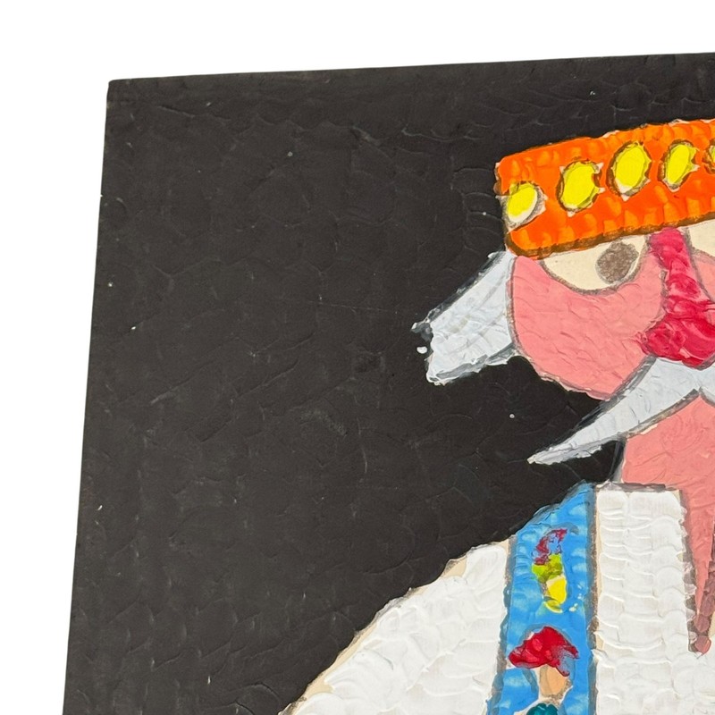 Folk Art Figure Painting Signed Jovan Obican Naive Colorful Man Textured Judaica gallery