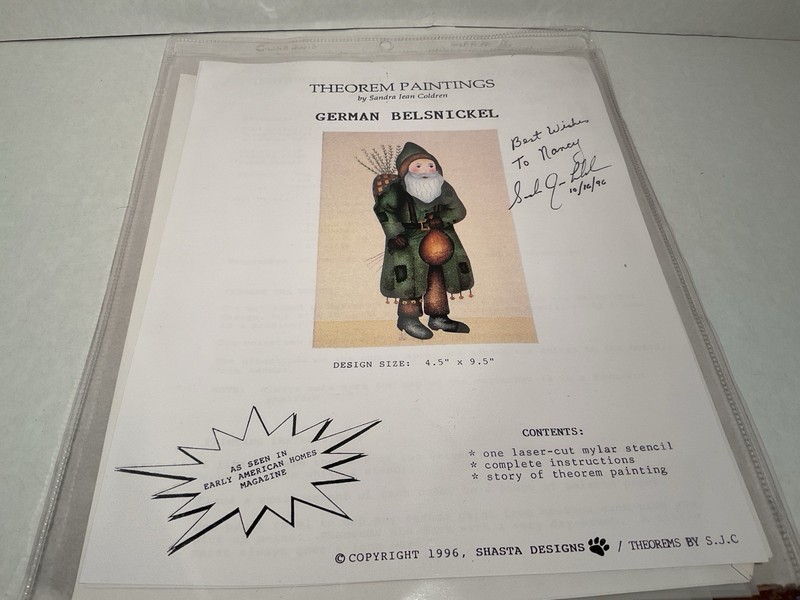 VTG Signed Original Theorem Velvet Painting Pattern Christmas Santa Folk Art