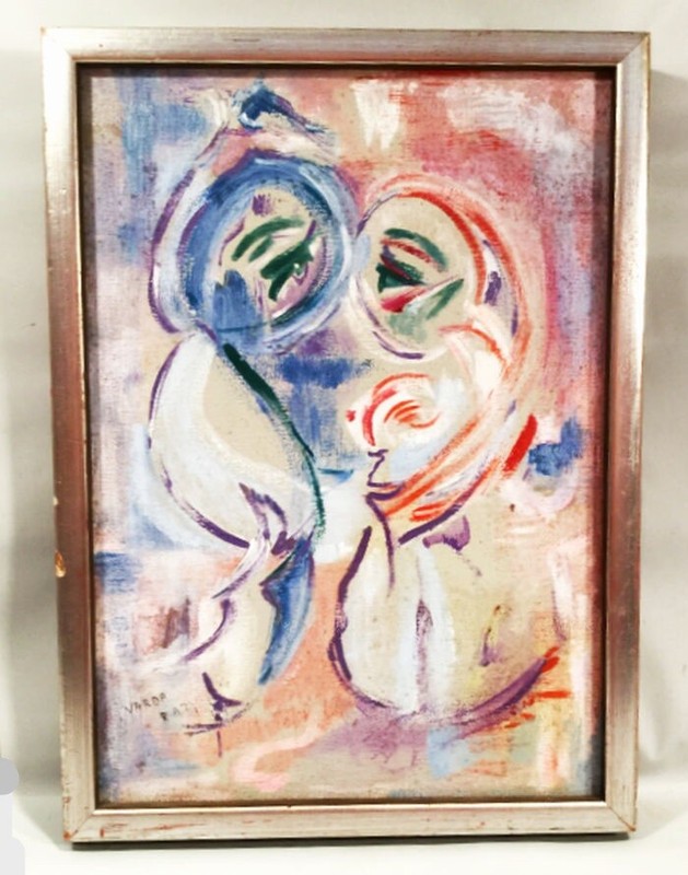 Mid Century abstract painting. Varda Razy. Man and woman. 11″ X 14″