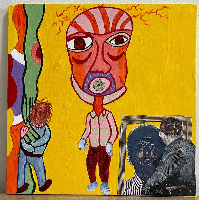 Original Outsider/Visionary/Folk Art Piece On Wood: the man with the … 12″x12″