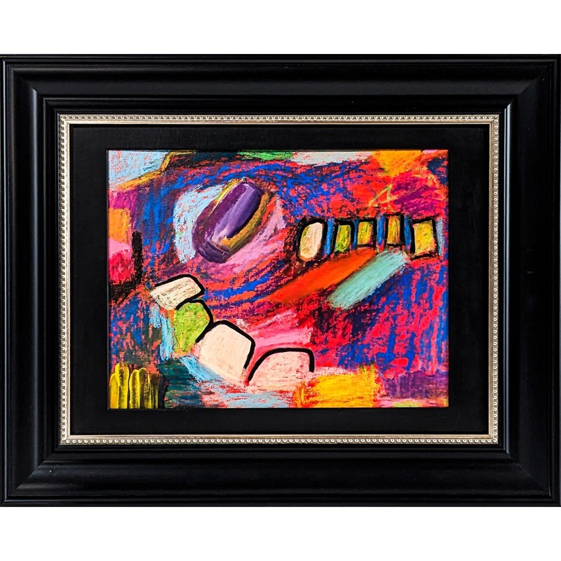 Oil pastel framed matted canvas board abstract modern gallery wall contemporary
