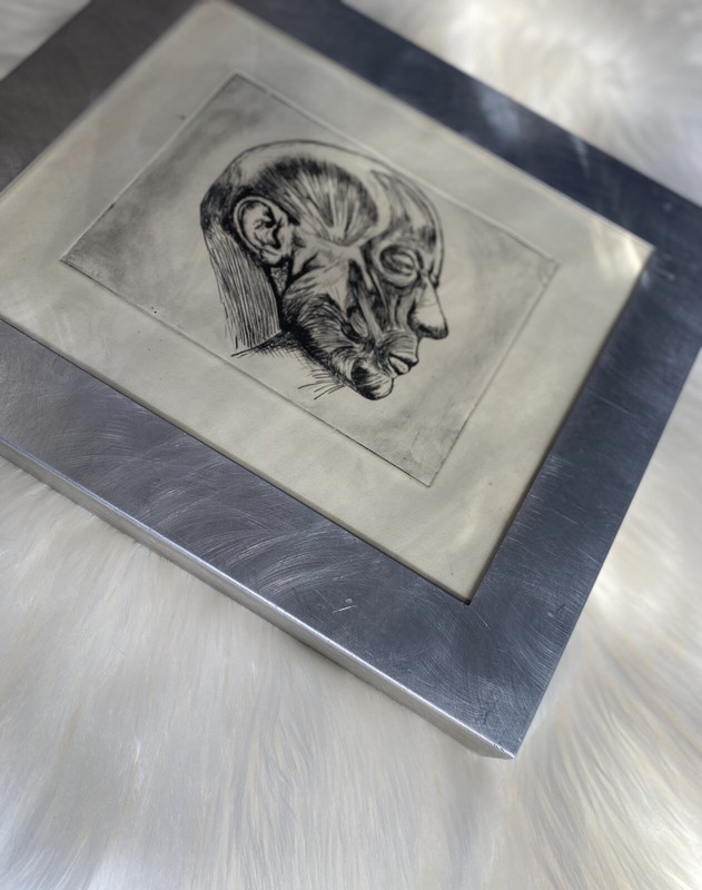 Unsigned Original Sketch Artwork Framed Aluminium Glass 10.5” H x 12.5” L gallery