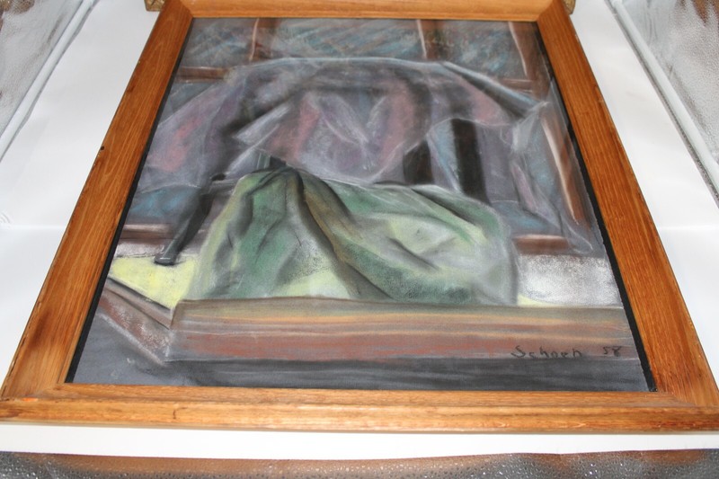 Vintage Abstract Art Lot of 2, by Schoen, 1956 Oil or Acrylic, 1958 Water Color gallery