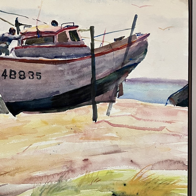 Listed HELEN A. KING (1900-77) Watercolor / BOATS & FISHERMEN / Matted To 21x27 gallery