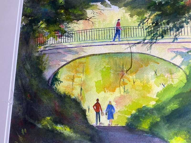 Geraldine G Fineman "Figures In Park Scene" Watercolor Painting - Signed/Framed gallery