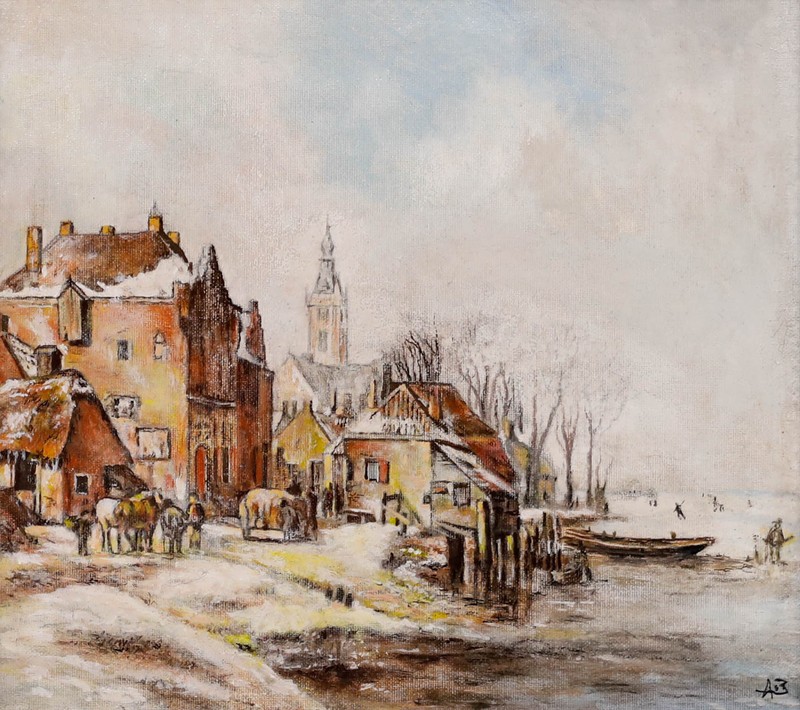 Adrie van Bruggen - Framed 20th Century Oil, Dutch Town in Winter gallery