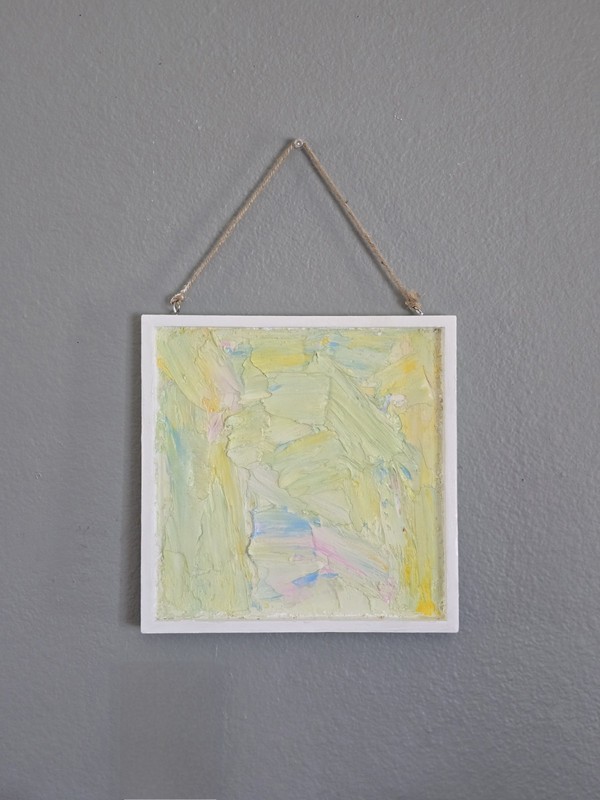 Abstract Textured Art Joint Compound Painting Pastel Yellow Blue Pink 10″x10″