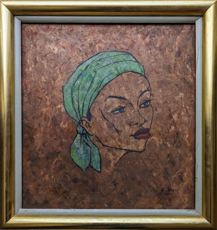 ORIGINAL HAITIAN ITALIAN ART PAINTING ARTIST A. GALLIANO «WOMAN PORTRAIT» 1414