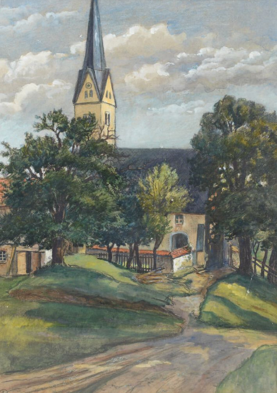 Village church in Reichelsdorf, watercolor by Karl PANZERBIDERE