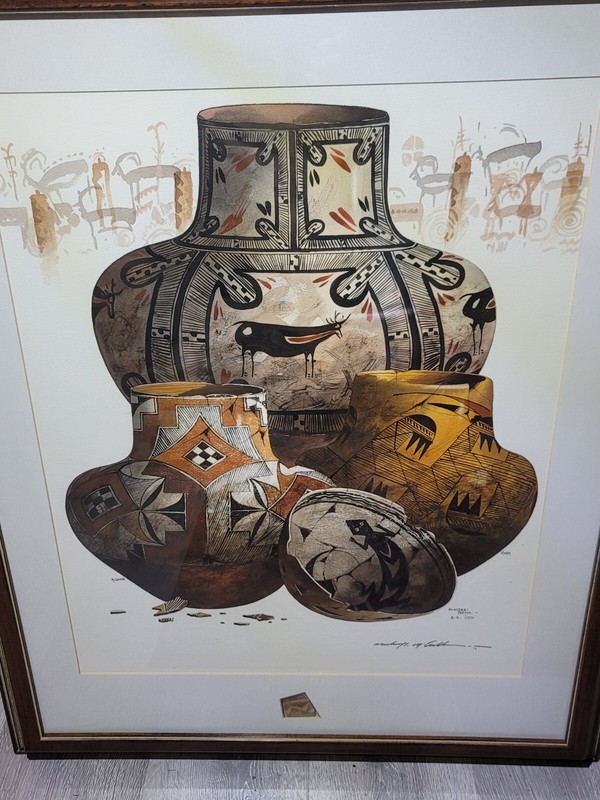 Michael McCullough Signed Watercolor, NATIVE W/Shard 33″ x 27″, EUC HOPI +