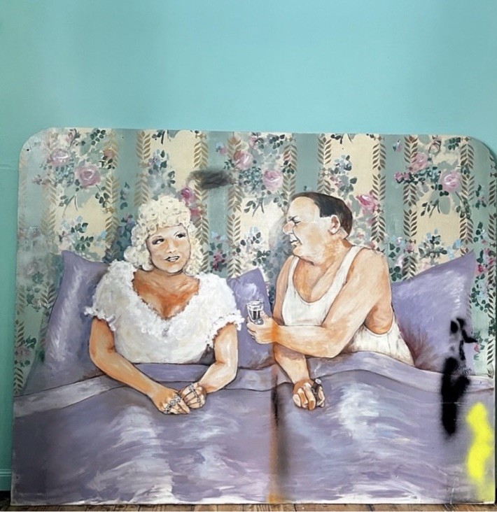 Signed Mae West WC Fields Wood Headboard OOAK Acrylic 48” x 5’2 1995