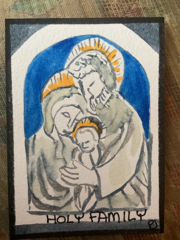 ACEO watercolor art by PJ, art card 2.5 x 3.5: holy family. gallery