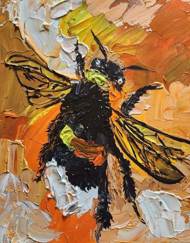 Hand Painted Bumble Bee Impasto Original Art 14X11 Canvas Acrylic Wall Art