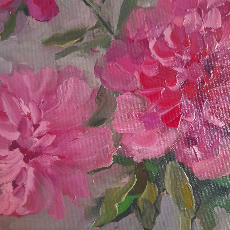 peonies original oil painting, bouquet pink peonies art, flowers oil paintings gallery
