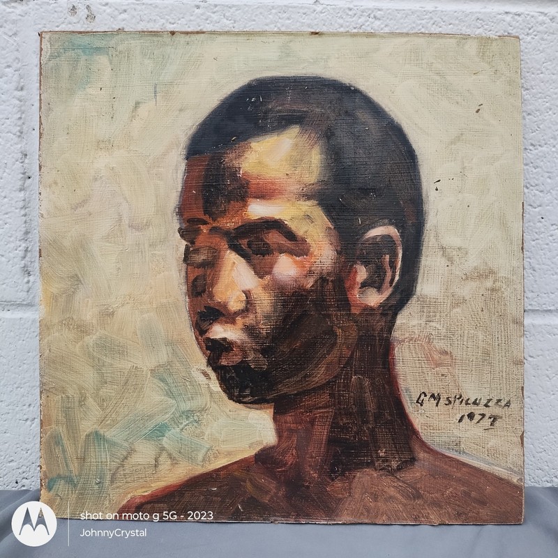 G M Spicuzza Detroit Scarab WPA Artist «Study Black Boy» Portrait oil Painting