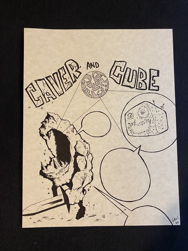 Caver amd Cube published original art by Justin Sirois of Severed Books