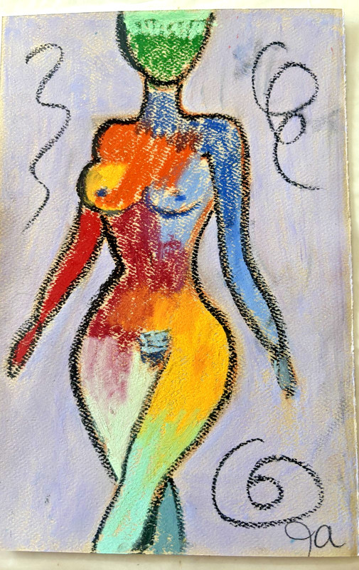 Colorbound Figures 10 – Original Oil Pastel Abstract Figure 6×9