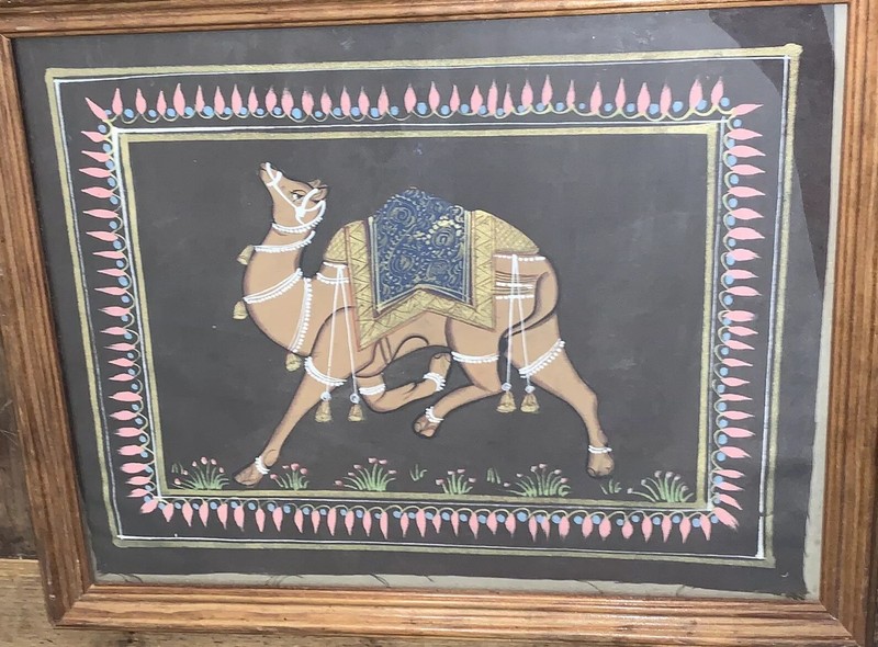 VTG ‘02 Camel Painting Papyrus Paper Framed 11.5”T 14.5”L