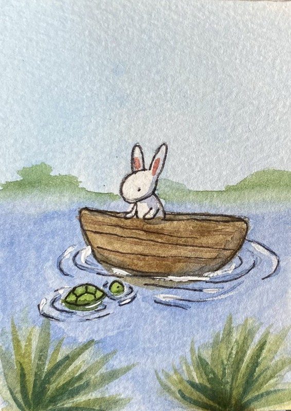 ACEO Original Mixed Media Painting Art Bunny