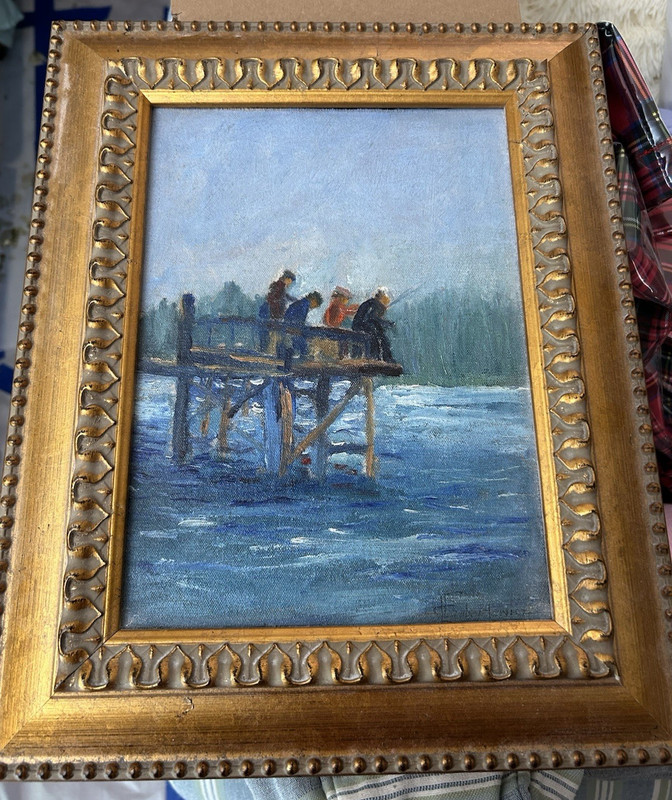 European Europe Poland OIL PAINTING Signed Canvas Fisherman Framed Polish