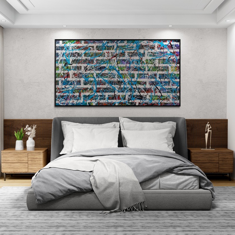 XXL Jackson Pollock Style Brick Wall Multicolor Abstract Art Painting 59x30 in gallery