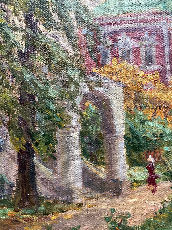 :IMPRESSIONIST RUSSIAN CHURCH ILLEGIBLE SIGNED ORTHODOX FRAME 1988 AUTUMN gallery